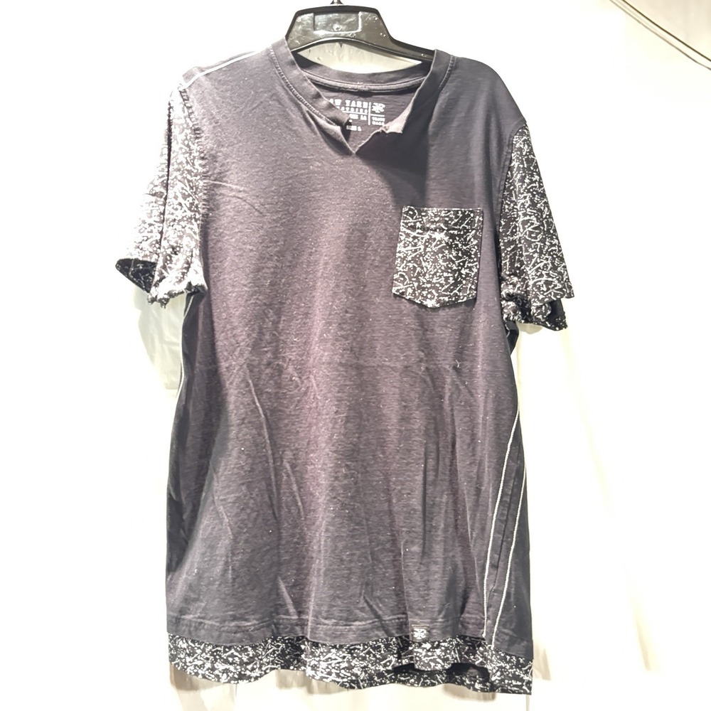 Raw Yarn Industries Men's Splatter Pocket T-shirt SIZE L Black White Self Cut V